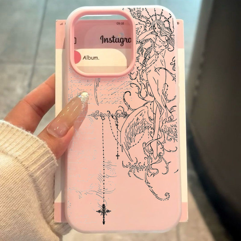 Samsung Galaxy S24 - Gothic-Stil Engel Kreuz Linienzeichnung Handyhülle für