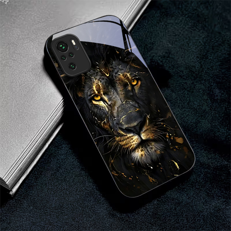 Xiaomi Redmi Note 13 - Löwe mit Gold-Schwarzem Glas Handyhülle für