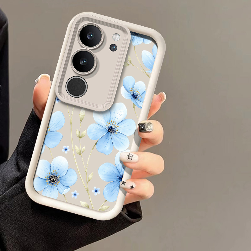 Vivo X200 - Blaue Handyhülle mit floralem Aquarellmuster für