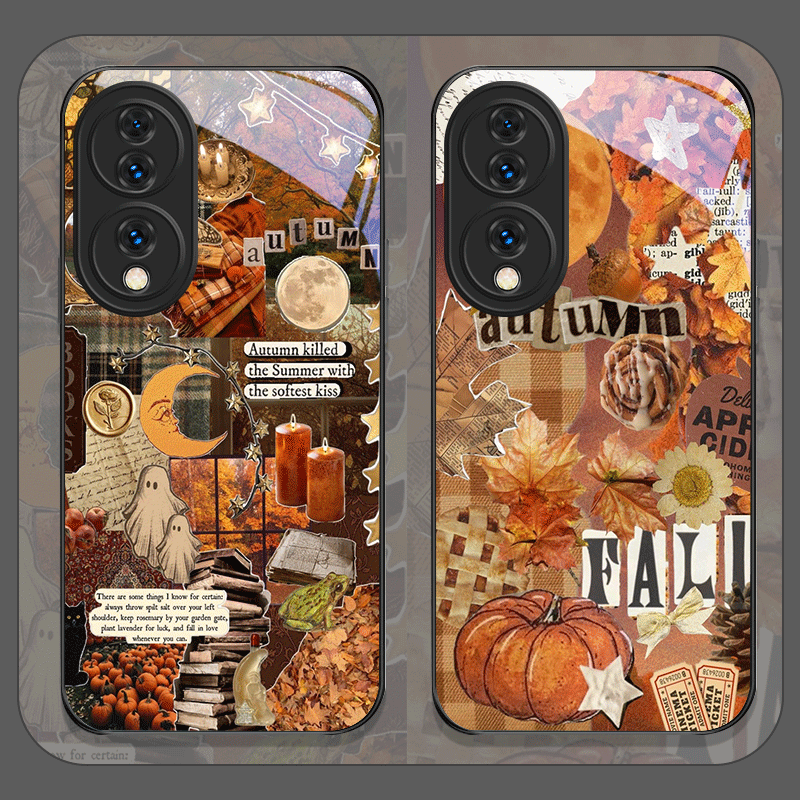Huawei Mate 60 - Retro Herbstblätter Kürbis Karomuster Handyhülle aus