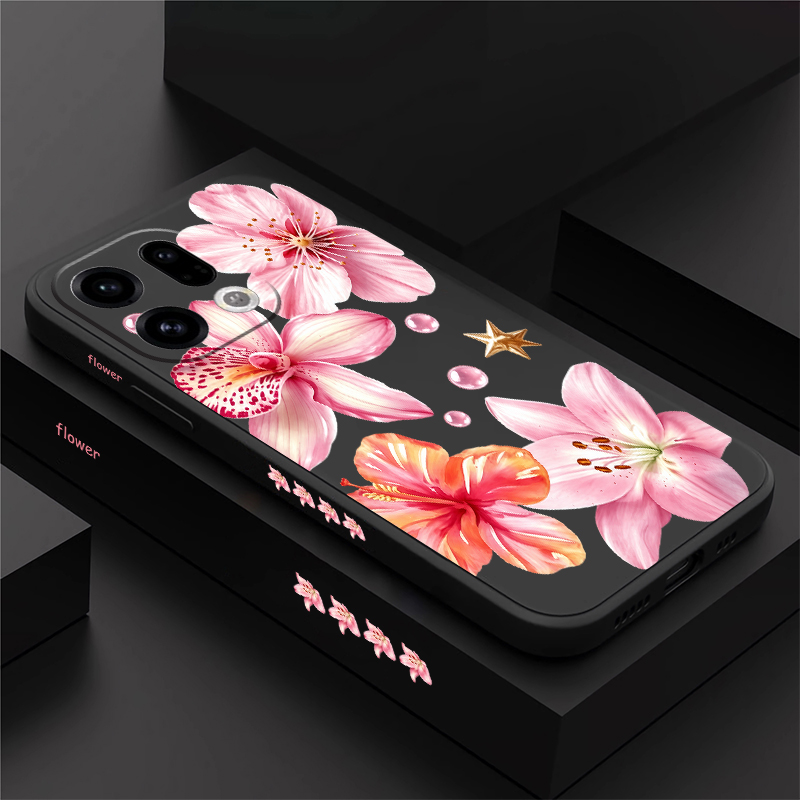 Oppo Reno 12 - Niedliche Handyhülle mit rosa Lilienblüten für